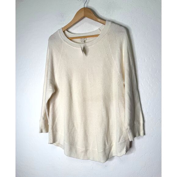 J Crew 3/4 Sleeve Textured Curved-Hem Sweater CREAM Womens Size LG NEW Textured - Picture 1 of 7